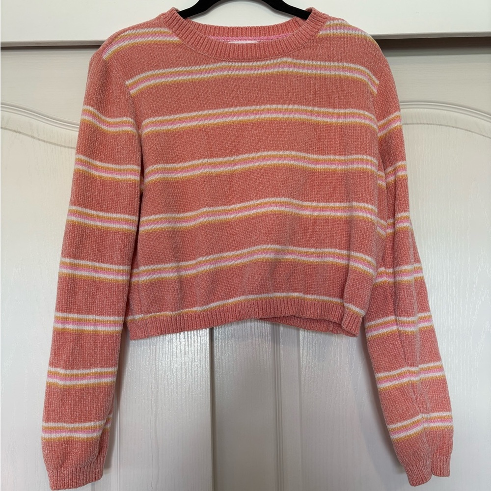 Colsie Coral Striped Crew Neck Sweater